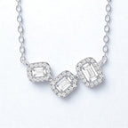 0.22 Carat Emerald Cut Diamond Halo Necklace in 14K White Gold
