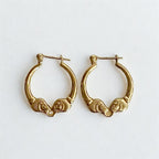 Pre-owned | Small 14k yellow gold ram head hoop earrings featuring a polished design and hinged posts.